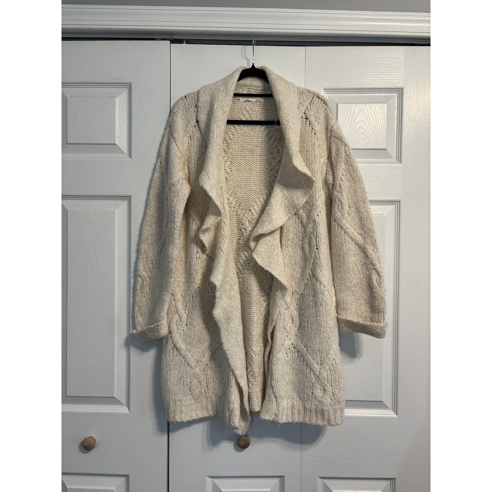 Anthropologie Open waterfall Wool Blend Cardigan Sweater Womens small Cream fall